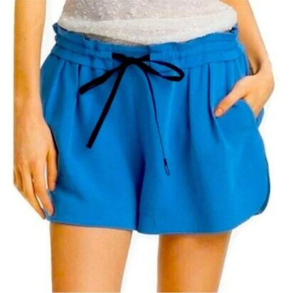 Rag and Bone women's medium royal blue Ivette drawstring paper bag shorts
